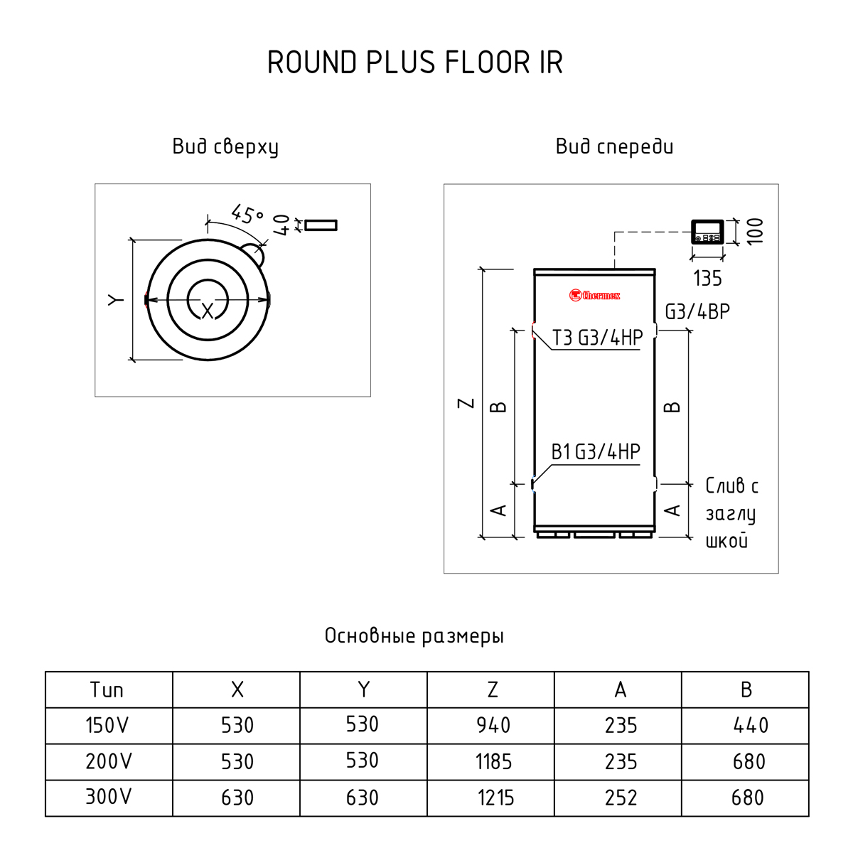 Чертеж модели THERMEX ROUND PLUS FLOOR Чертеж модели THERMEX ROUND PLUS FLOOR